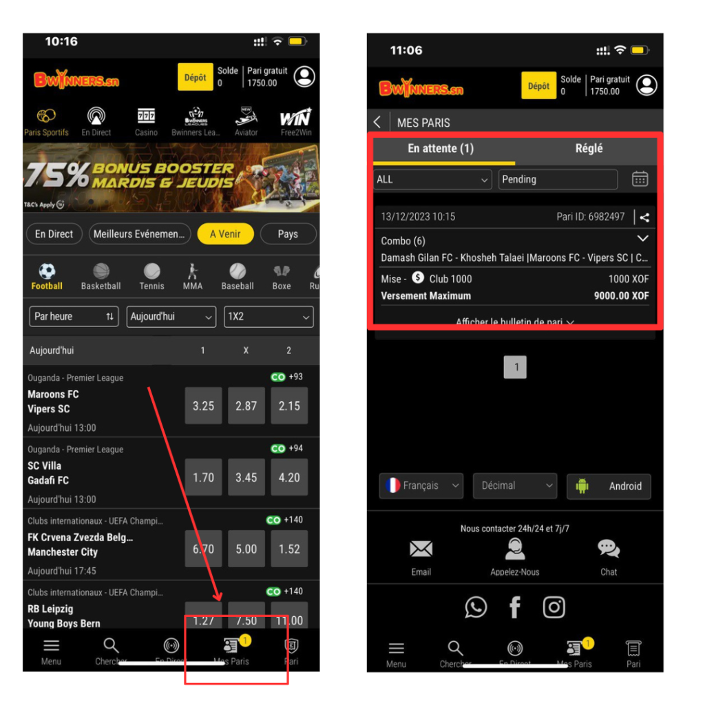 Comment retrouver ses paris dans lapplication Bwinners